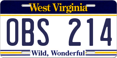 WV license plate OBS214