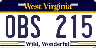 WV license plate OBS215