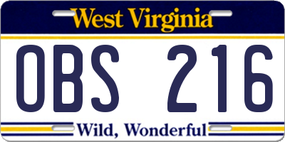 WV license plate OBS216