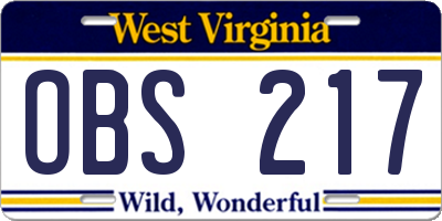 WV license plate OBS217