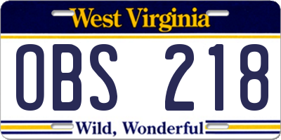 WV license plate OBS218