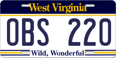 WV license plate OBS220