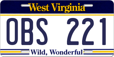 WV license plate OBS221