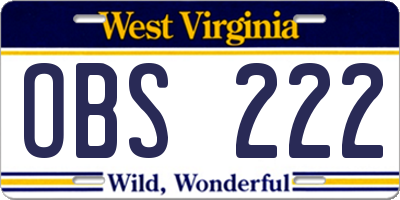 WV license plate OBS222
