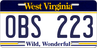 WV license plate OBS223