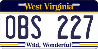 WV license plate OBS227