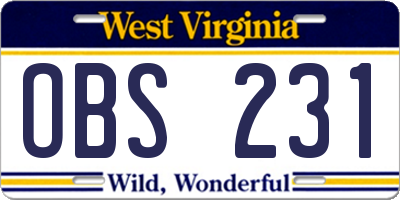 WV license plate OBS231