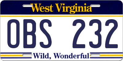 WV license plate OBS232