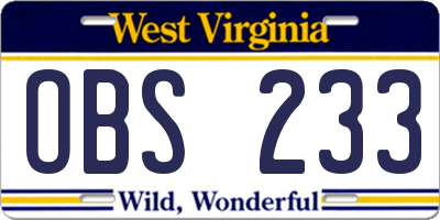 WV license plate OBS233