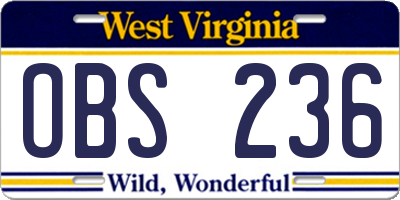 WV license plate OBS236