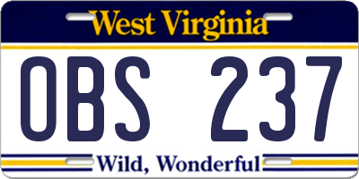 WV license plate OBS237