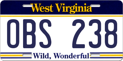 WV license plate OBS238