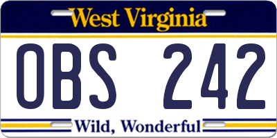 WV license plate OBS242