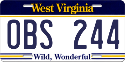WV license plate OBS244