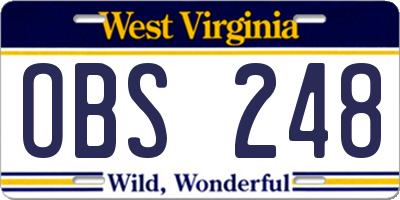 WV license plate OBS248