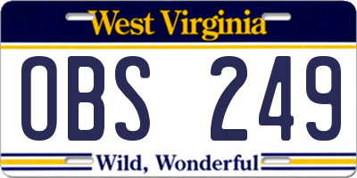 WV license plate OBS249