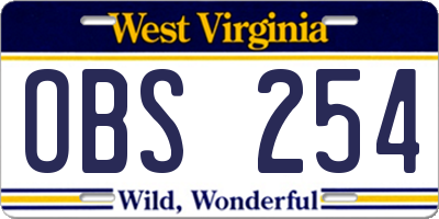 WV license plate OBS254