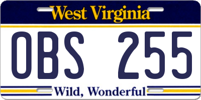 WV license plate OBS255