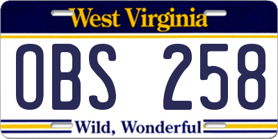 WV license plate OBS258