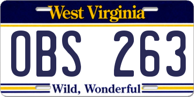 WV license plate OBS263