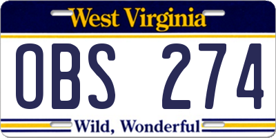 WV license plate OBS274