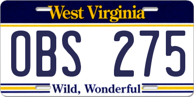 WV license plate OBS275