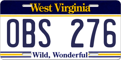 WV license plate OBS276