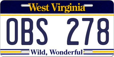 WV license plate OBS278