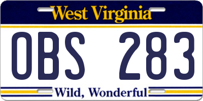 WV license plate OBS283