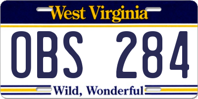 WV license plate OBS284