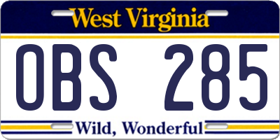 WV license plate OBS285