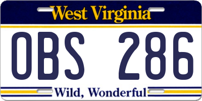 WV license plate OBS286