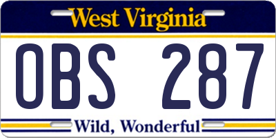 WV license plate OBS287