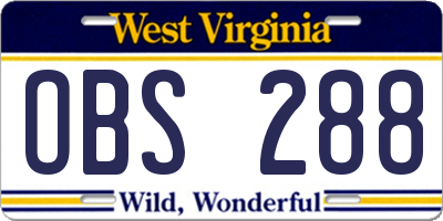 WV license plate OBS288