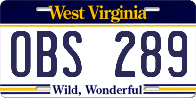 WV license plate OBS289