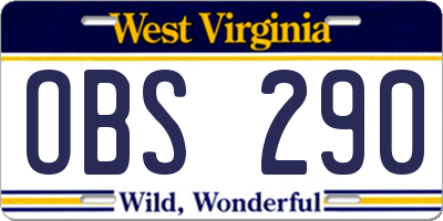 WV license plate OBS290