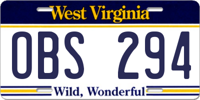 WV license plate OBS294