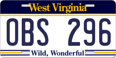 WV license plate OBS296