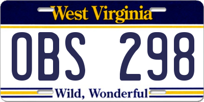 WV license plate OBS298