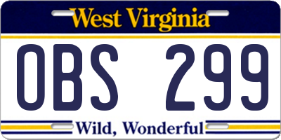 WV license plate OBS299