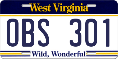 WV license plate OBS301