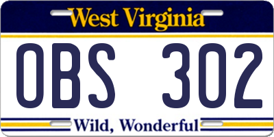 WV license plate OBS302