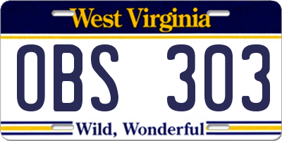 WV license plate OBS303