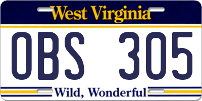 WV license plate OBS305