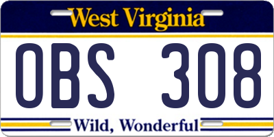 WV license plate OBS308