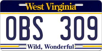 WV license plate OBS309