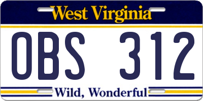 WV license plate OBS312
