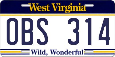WV license plate OBS314