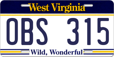 WV license plate OBS315