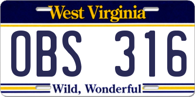 WV license plate OBS316